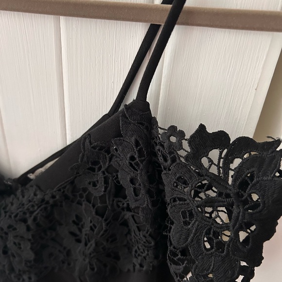 Charlotte Russe Black Lace Detail Dress with Straps and Back Slit, EXCELLENT UC - Picture 10 of 11